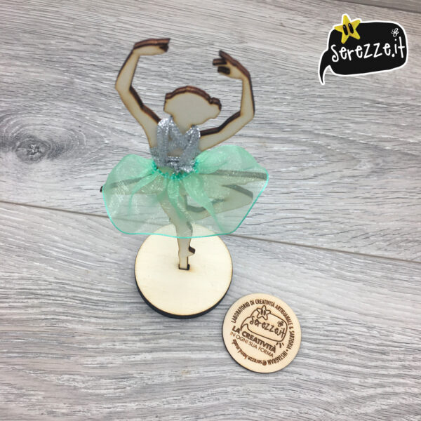 02_BALLERINA_verde_argento_nastrini_laser_serezze topper cake