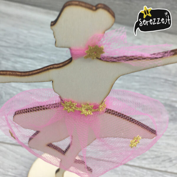 04_BALLERINA_rosa_stelleORO_nastrini_laser_serezze topper cake